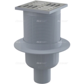 AlcaPlast. Сливной трап 105х105/50 мм, прямая подводка, решетка из нержавеющей стали, гидрозатвор мокрый APV2